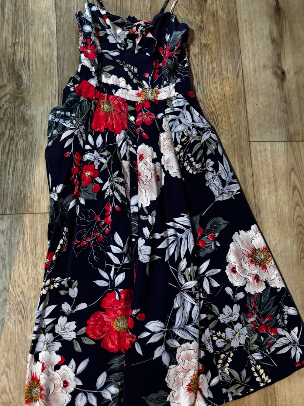 Yumi Kim Pretty Woman Navy / Red Floral Sundress w sweetheart front size XS